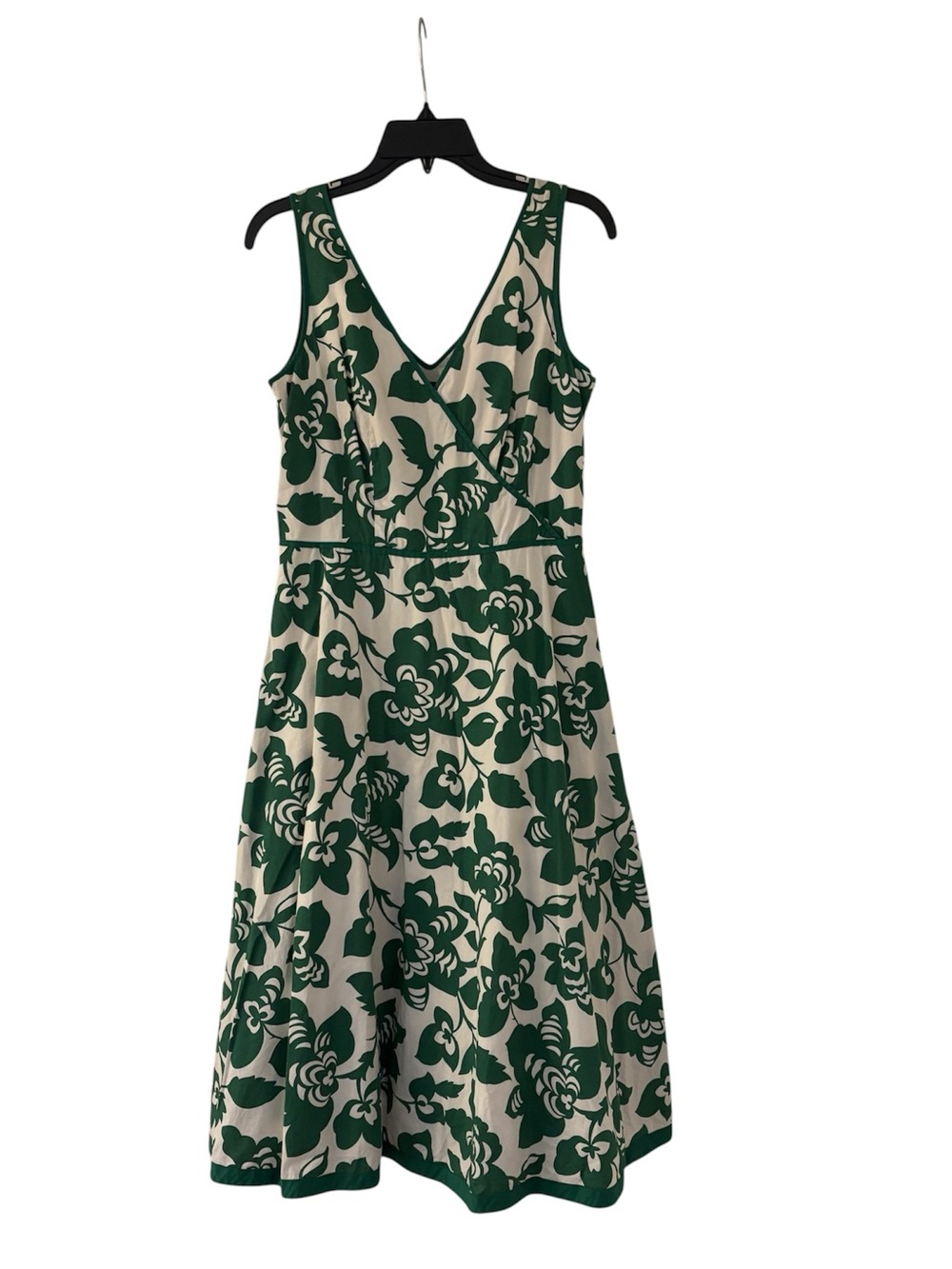 Boden Green Floral V-Neck A-Line Dress on Cream